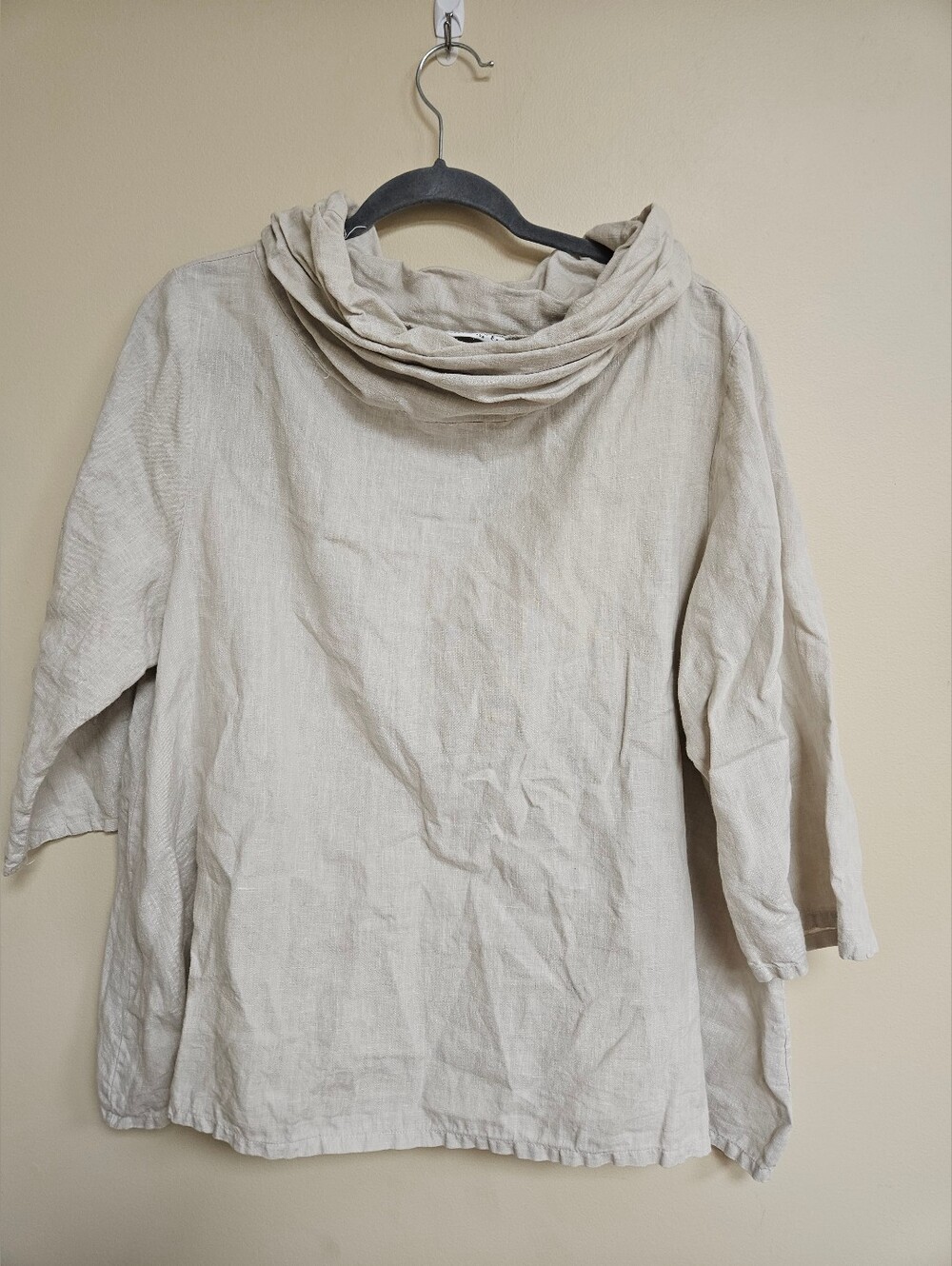 Bryn Walker Etta Top Tunic Linen Cowl Neck Lagenlook Size M Ivory